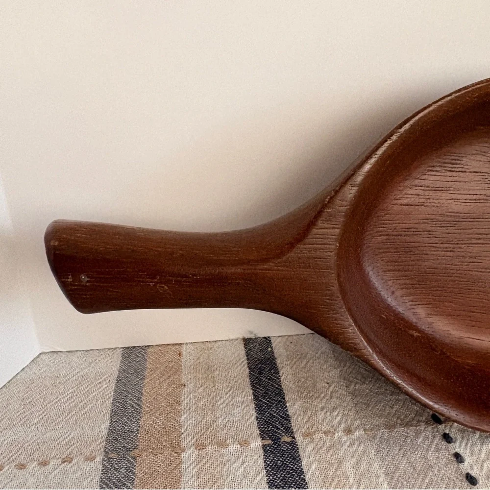 Mid Century Modern Teak Wood Divided Tray Quon Quon Handcrafted Pea Pod Leaf